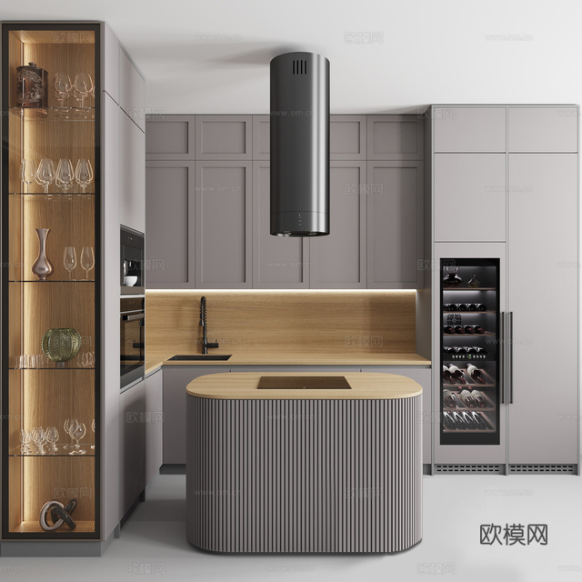 现代橱柜 橱柜 岛台 厨房3d模型