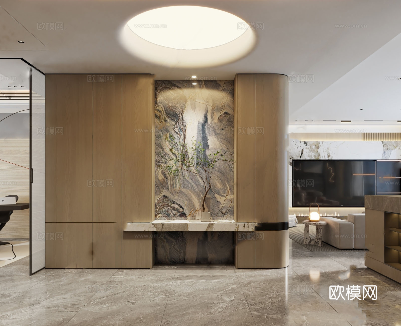 现代功能性玄关 端景台 装饰墙su模型