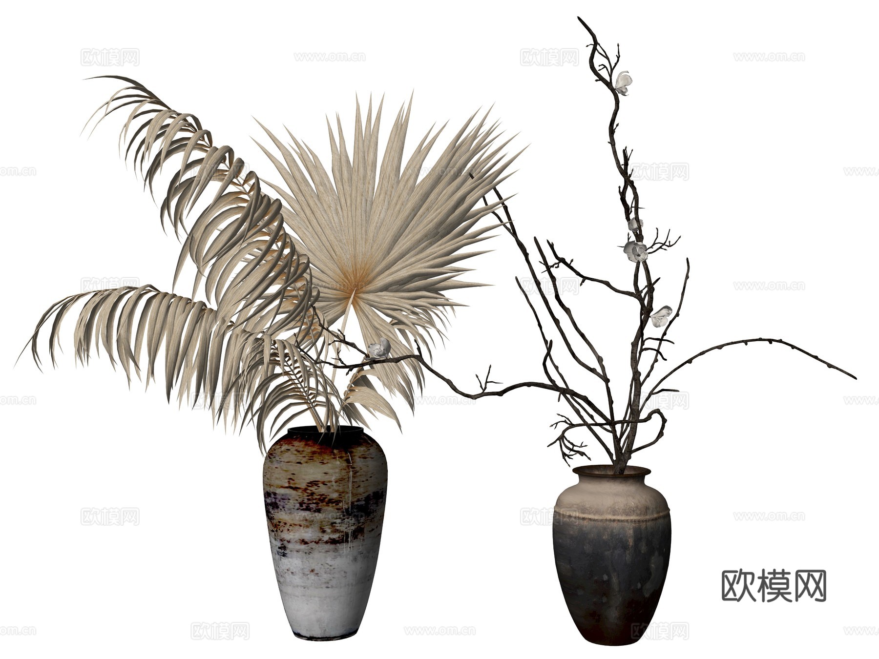 中式植物装饰摆件su模型