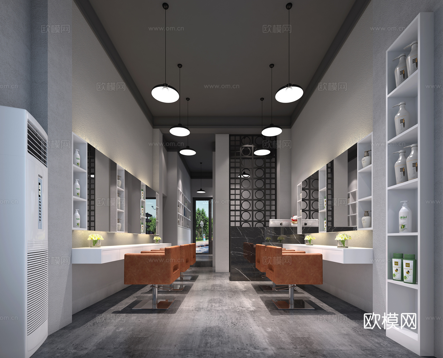 现代 黑白灰调 剪发柜 理发店3d模型