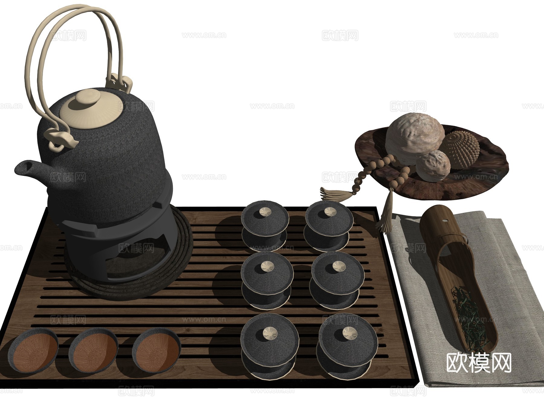 新中式茶壶茶具组合su模型