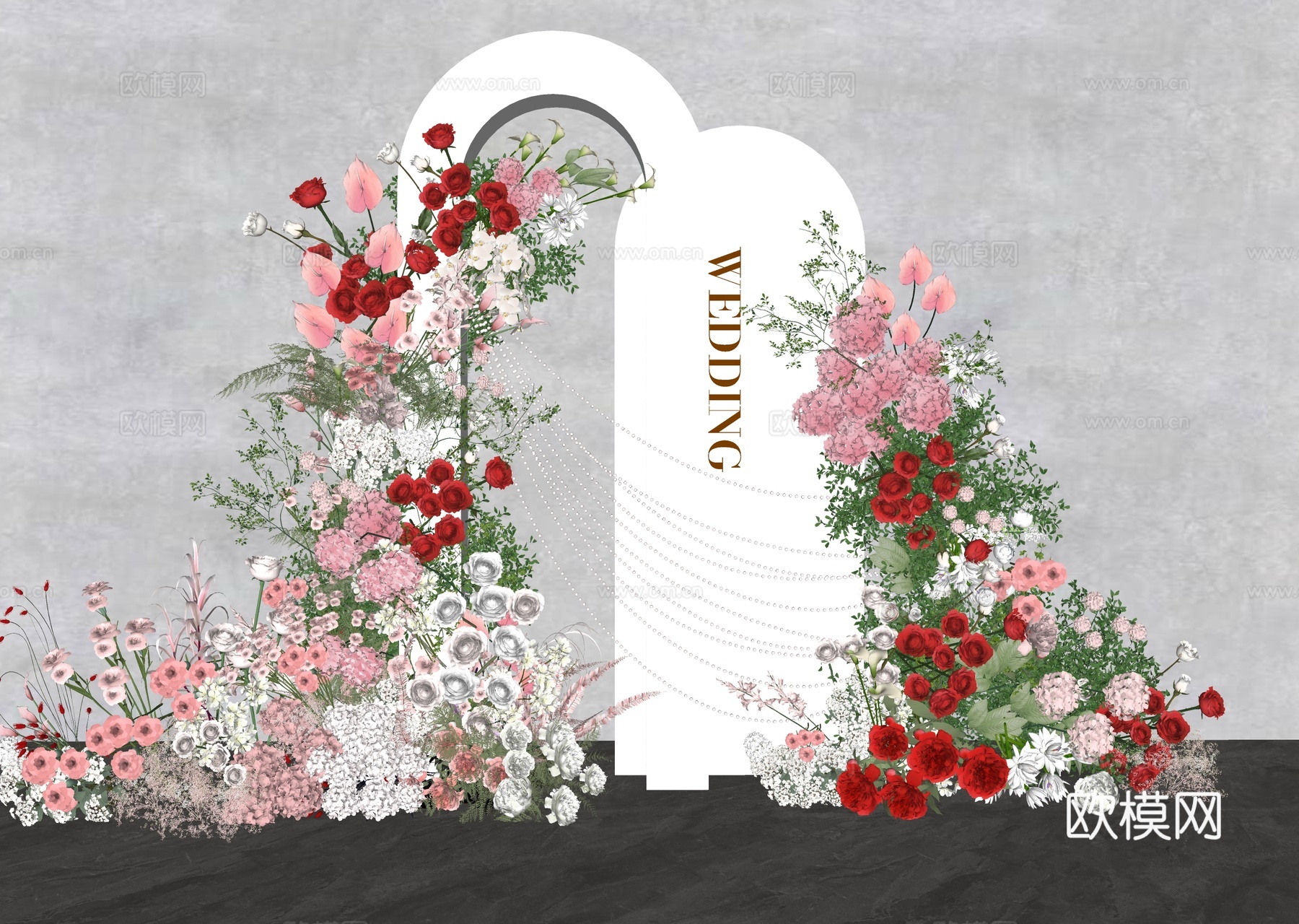现代美陈 婚礼拱门 花艺美陈su模型