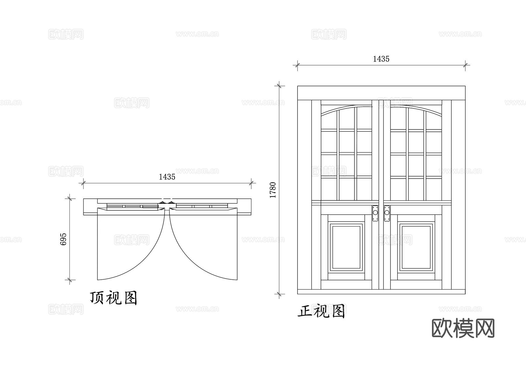 实木荷兰门 荷兰式木门 实木拼接门 双开门设计 半玻璃木门cad施工图