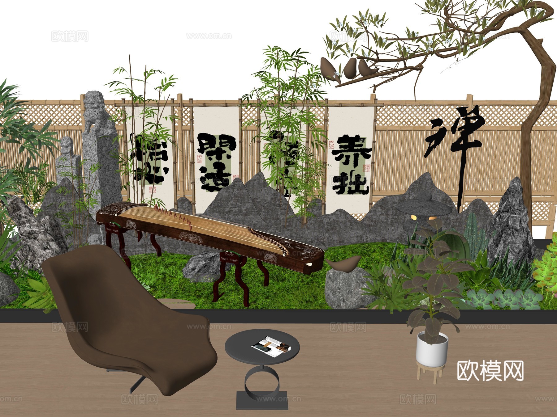 中式庭院景观休闲座椅su模型