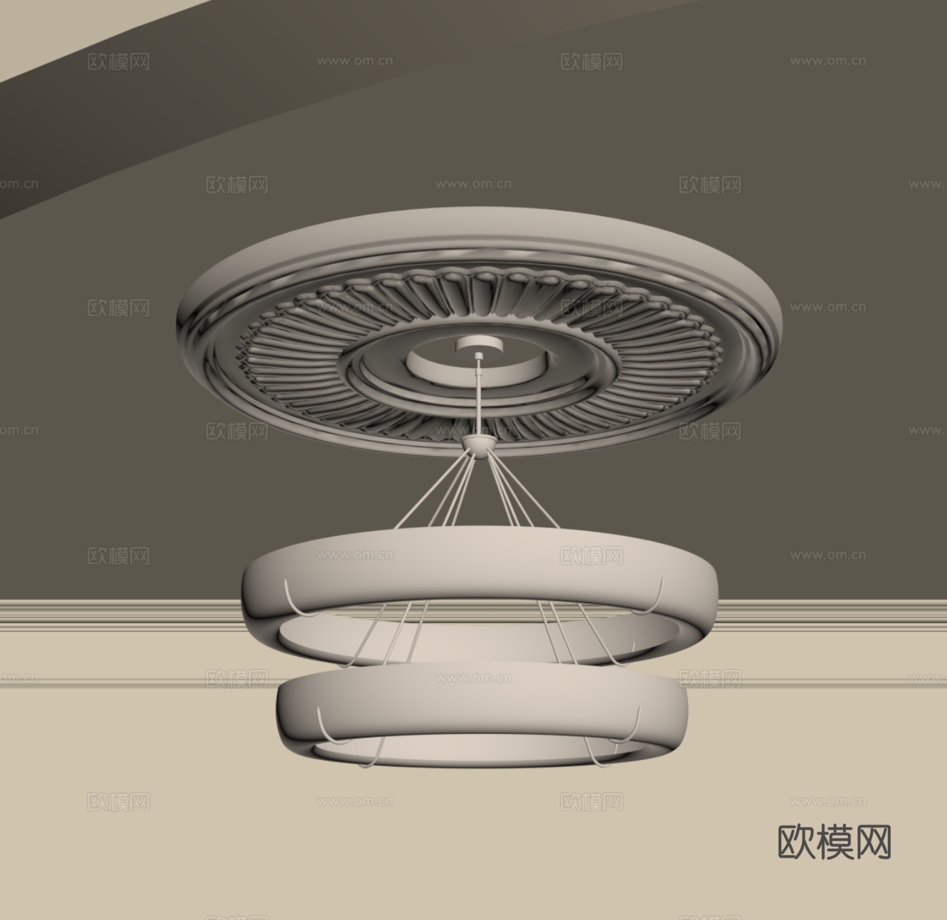 现代奶油风吊灯su模型