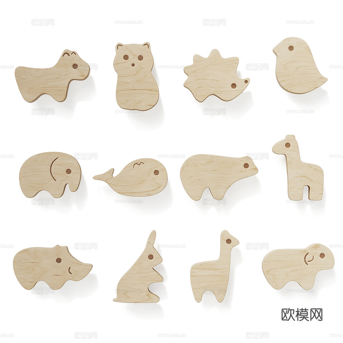 现代北欧儿童家具木质动物拉手3d模型