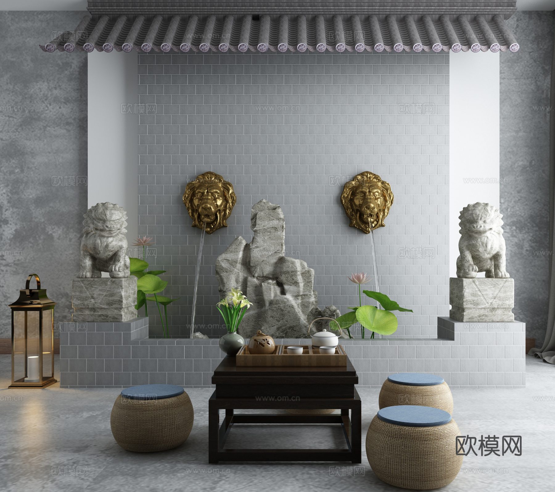 新中式庭院水景小品3d模型