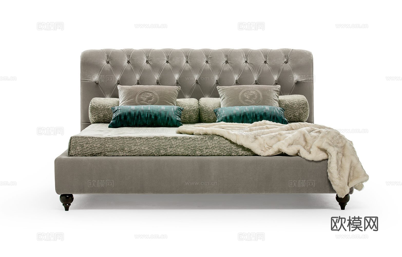 alberla 简欧双人床3d模型下载（渲染图1）