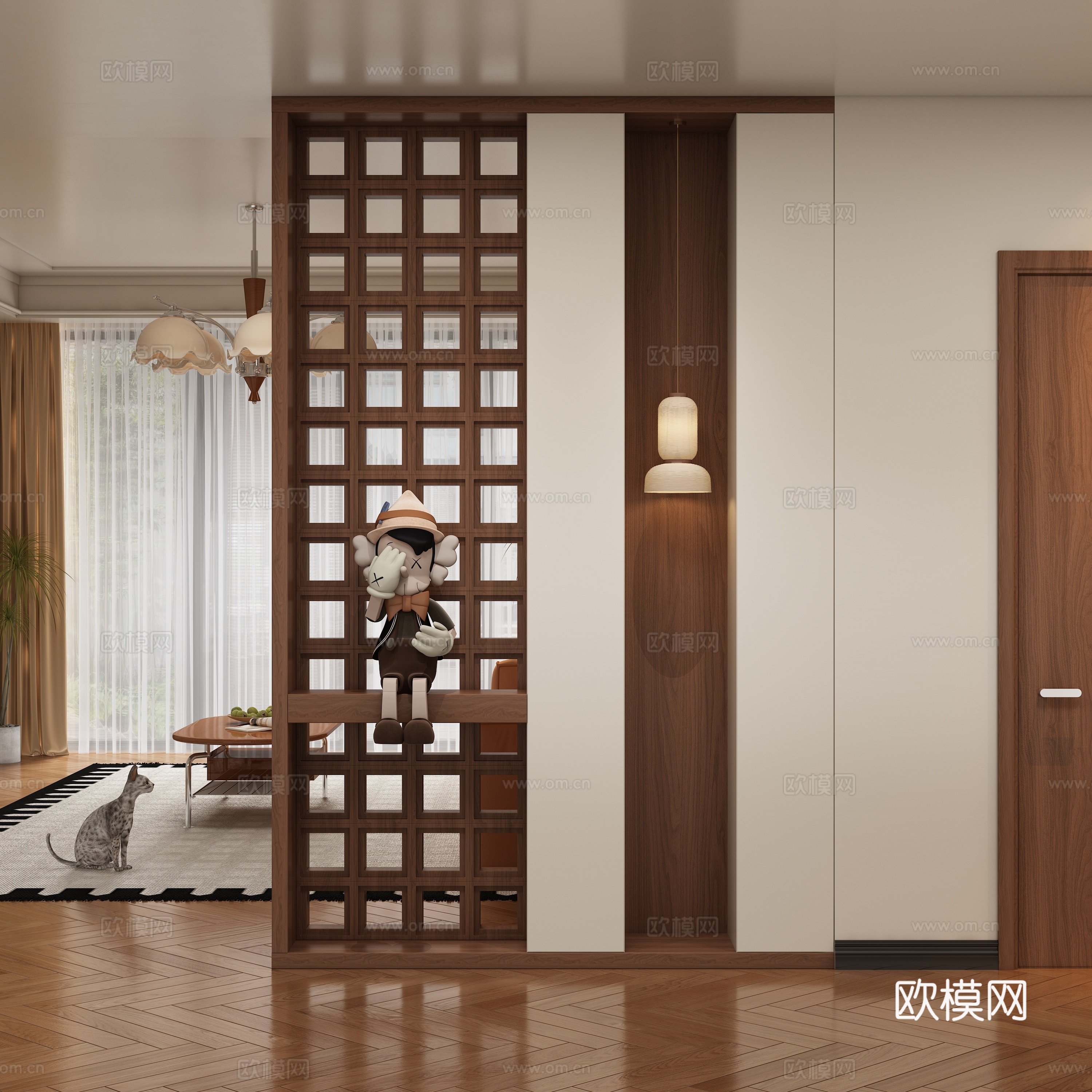 中古风玄关过道 隔断3d模型下载