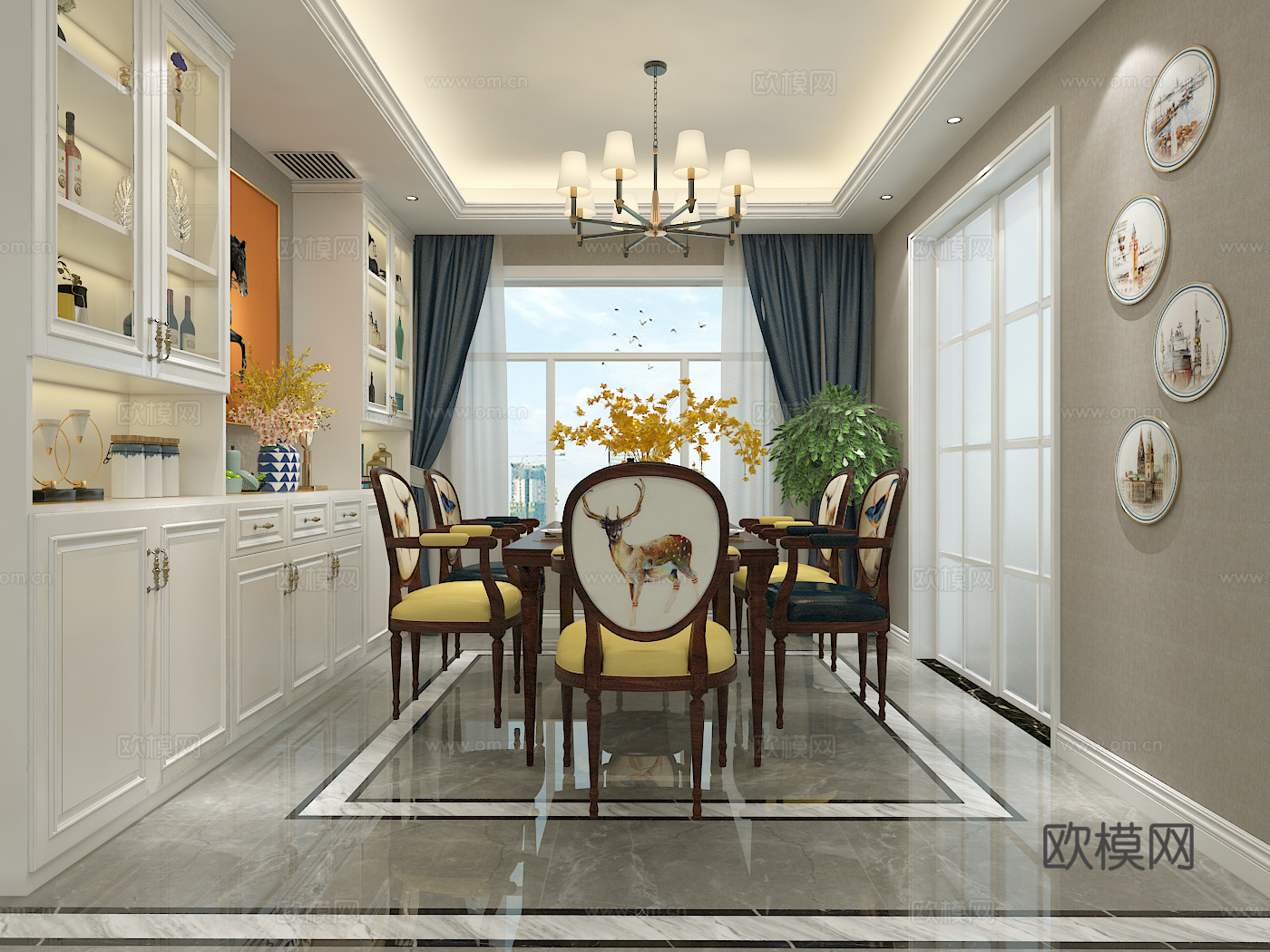 美式经典美式餐厅3d模型