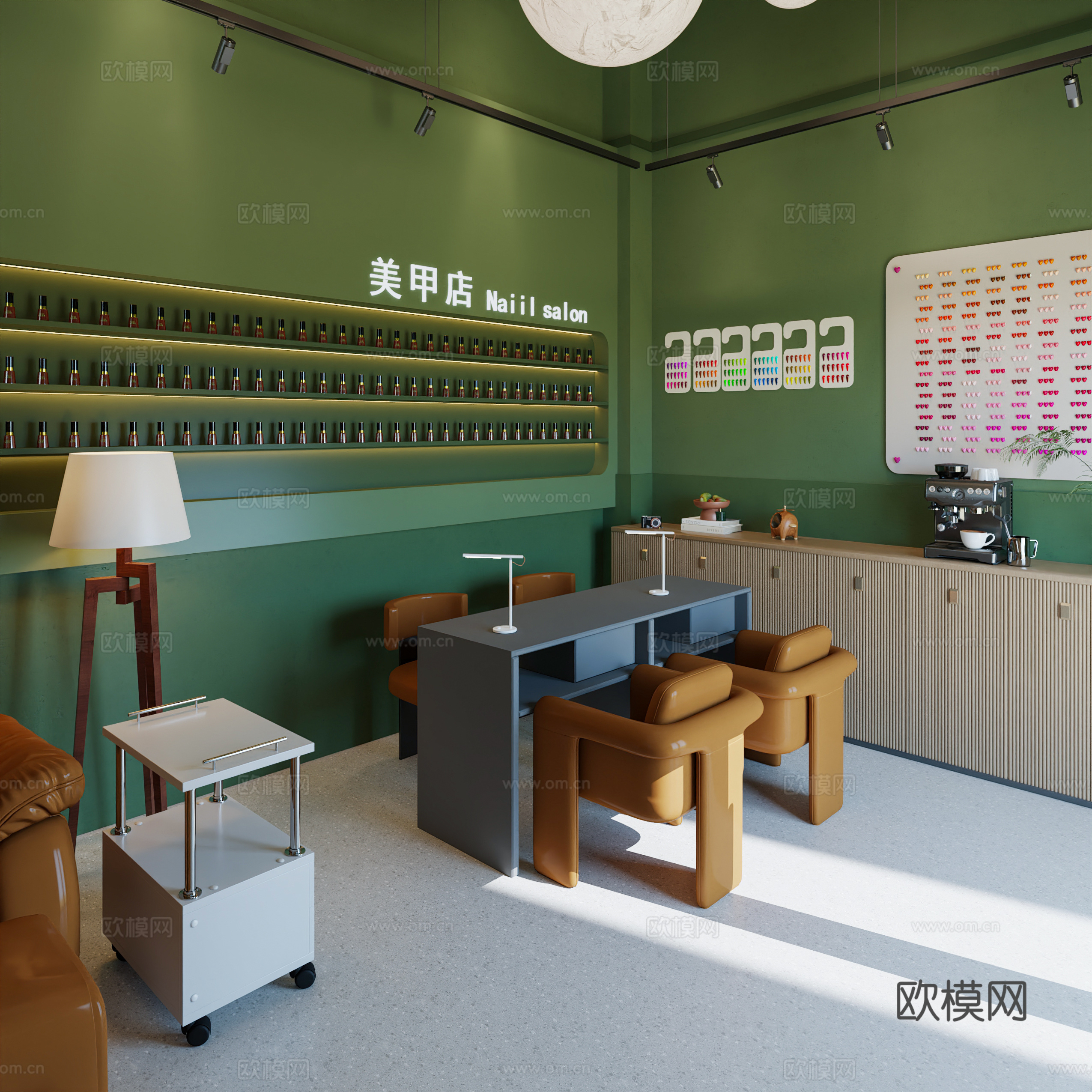 美甲店 奶油风美甲店 ins风美甲化妆品店  化妆美甲桌椅组3d模型