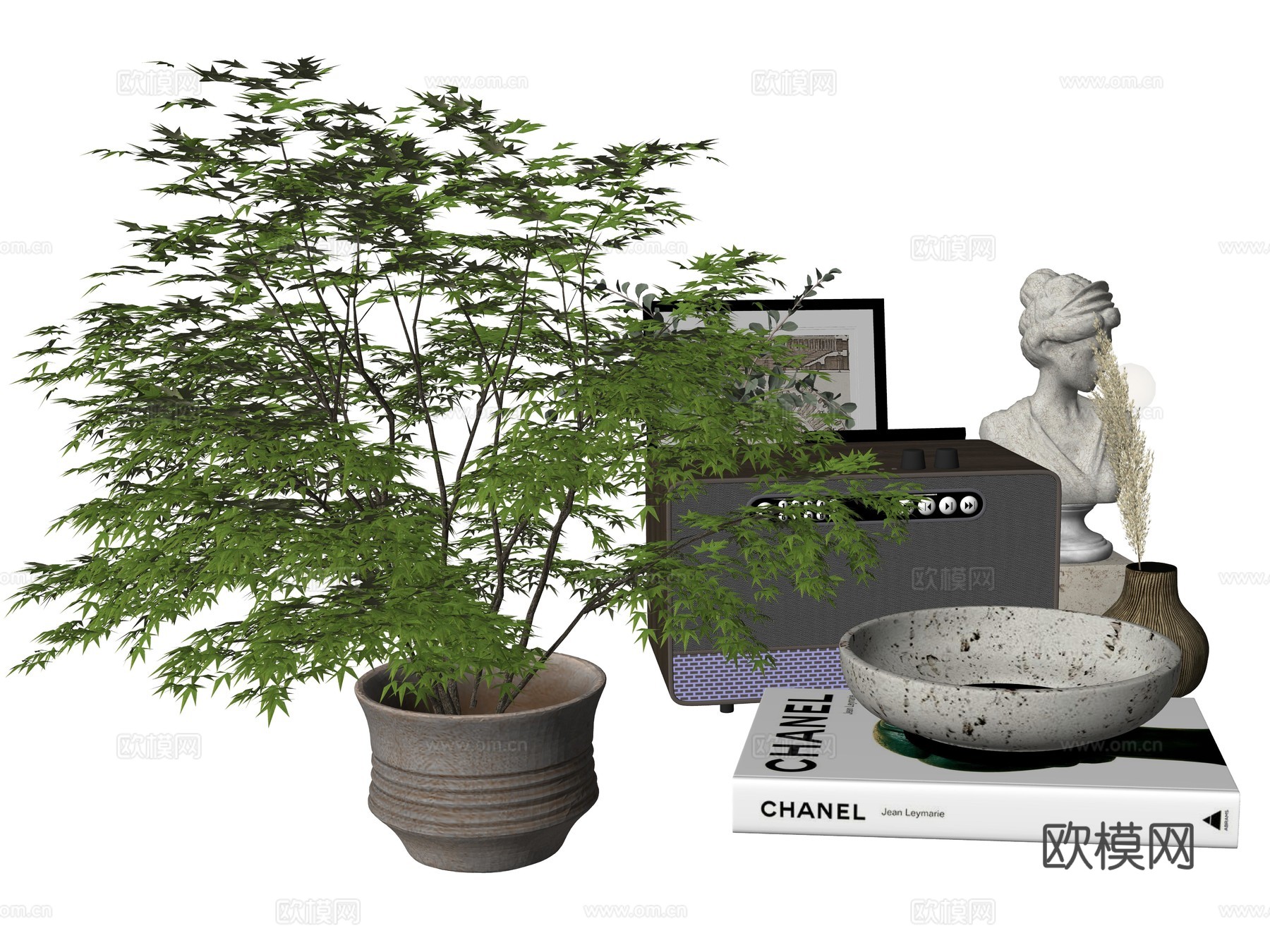 现代植物花瓶装饰摆件su模型