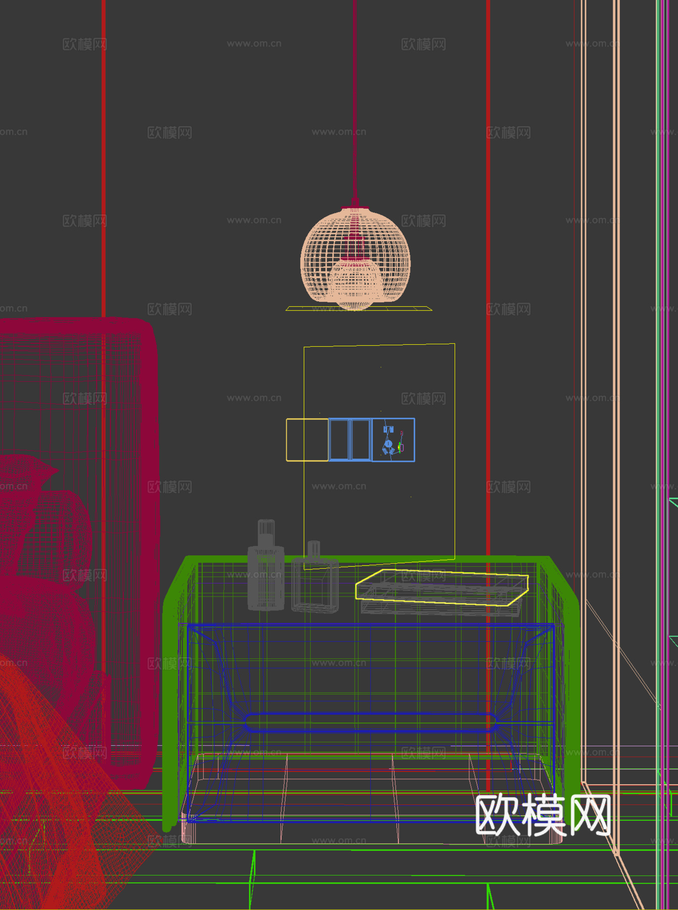 现代卧室床头柜吊灯开关面板3d模型下载（渲染图2）