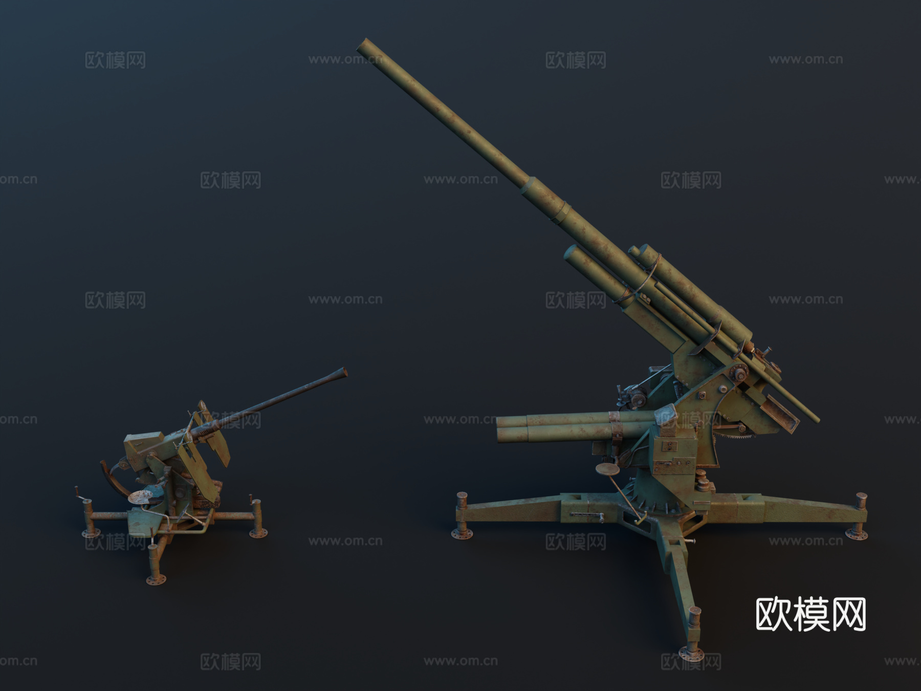 高射炮 追击炮 高射机枪 大炮 防空炮免费su模型