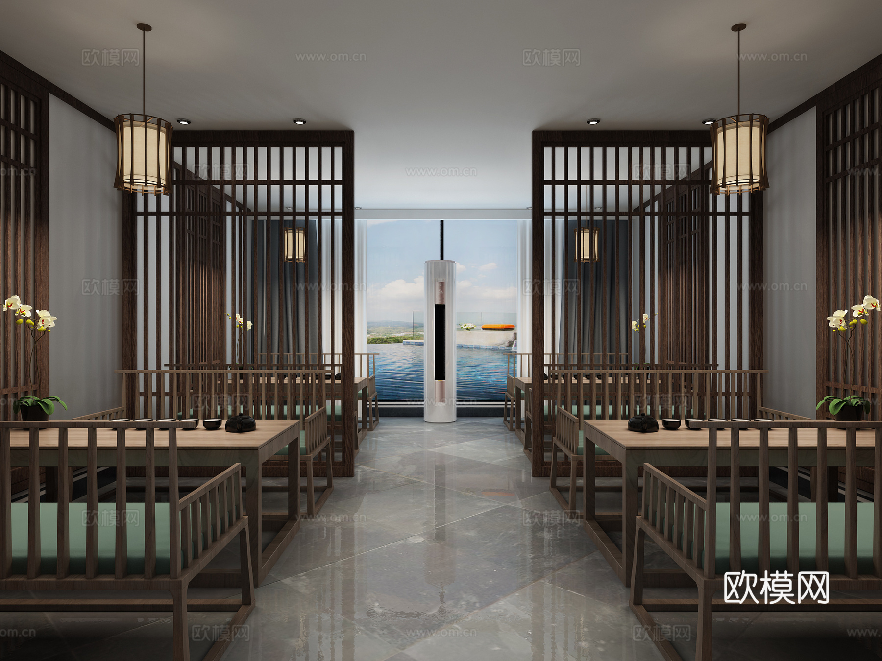 新中式餐厅包厢过道3d模型
