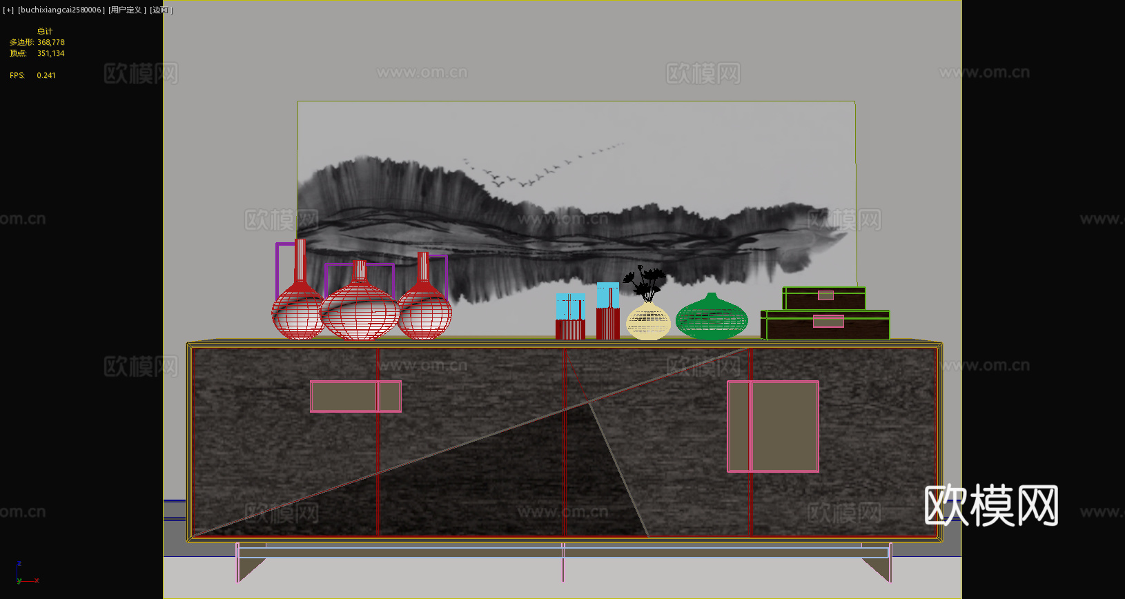新中式玄关柜 边柜 电视柜 端景柜 餐边柜 新中式摆件 挂画3d模型