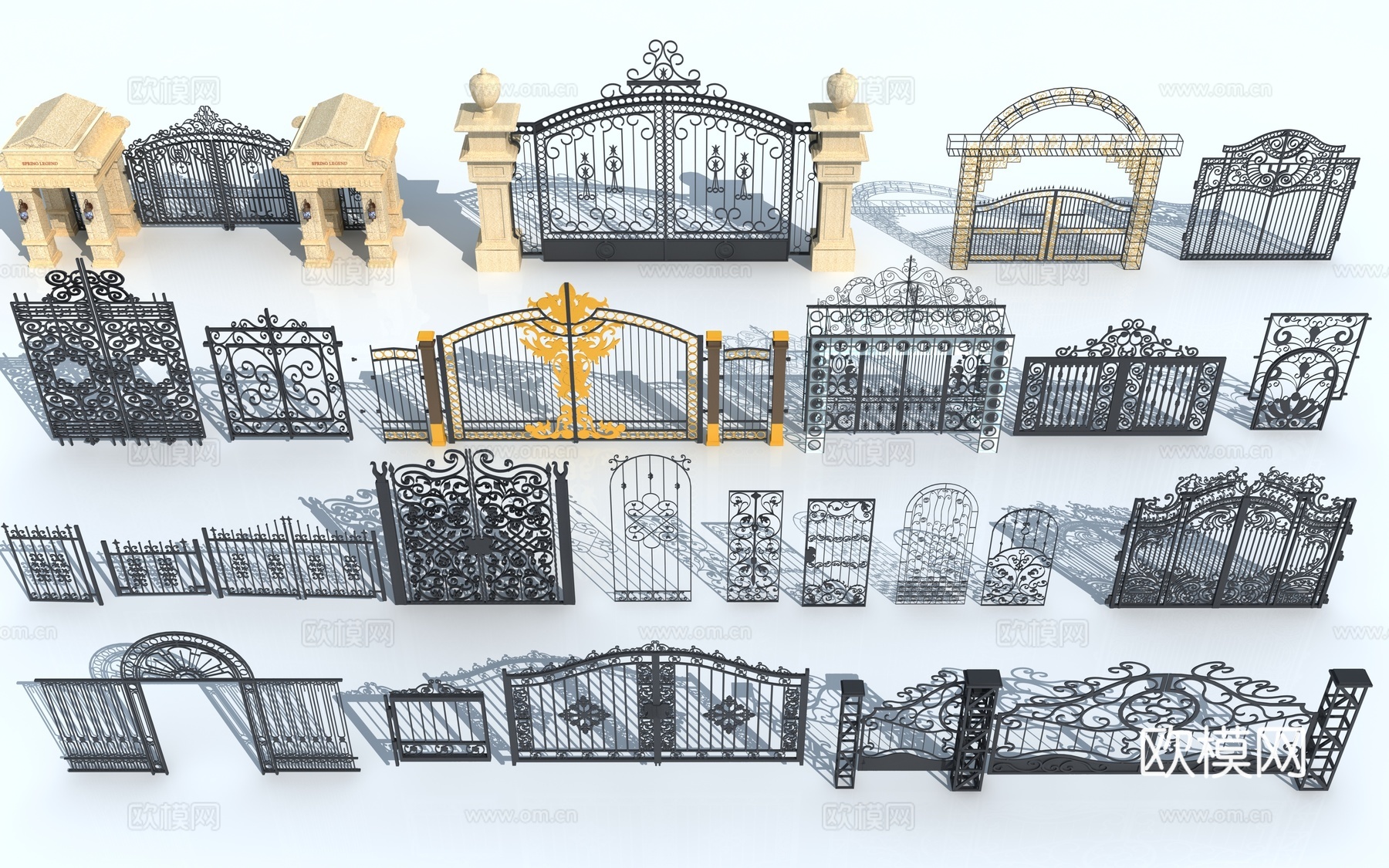 欧式铁艺大门 围墙厂房 围墙围栏护栏欧式铁艺雕花铁大门3d模型