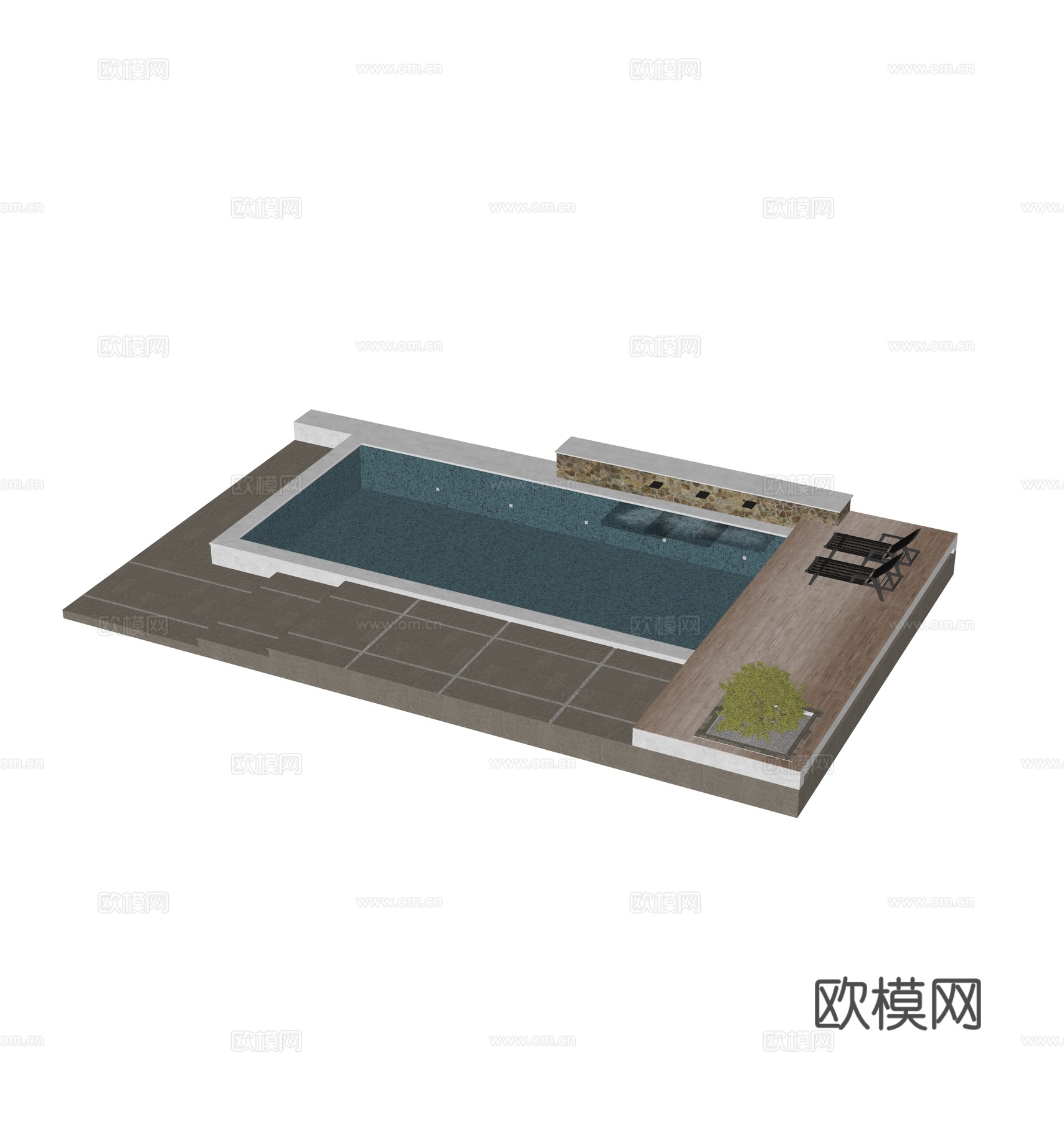 现代户外游泳池su模型