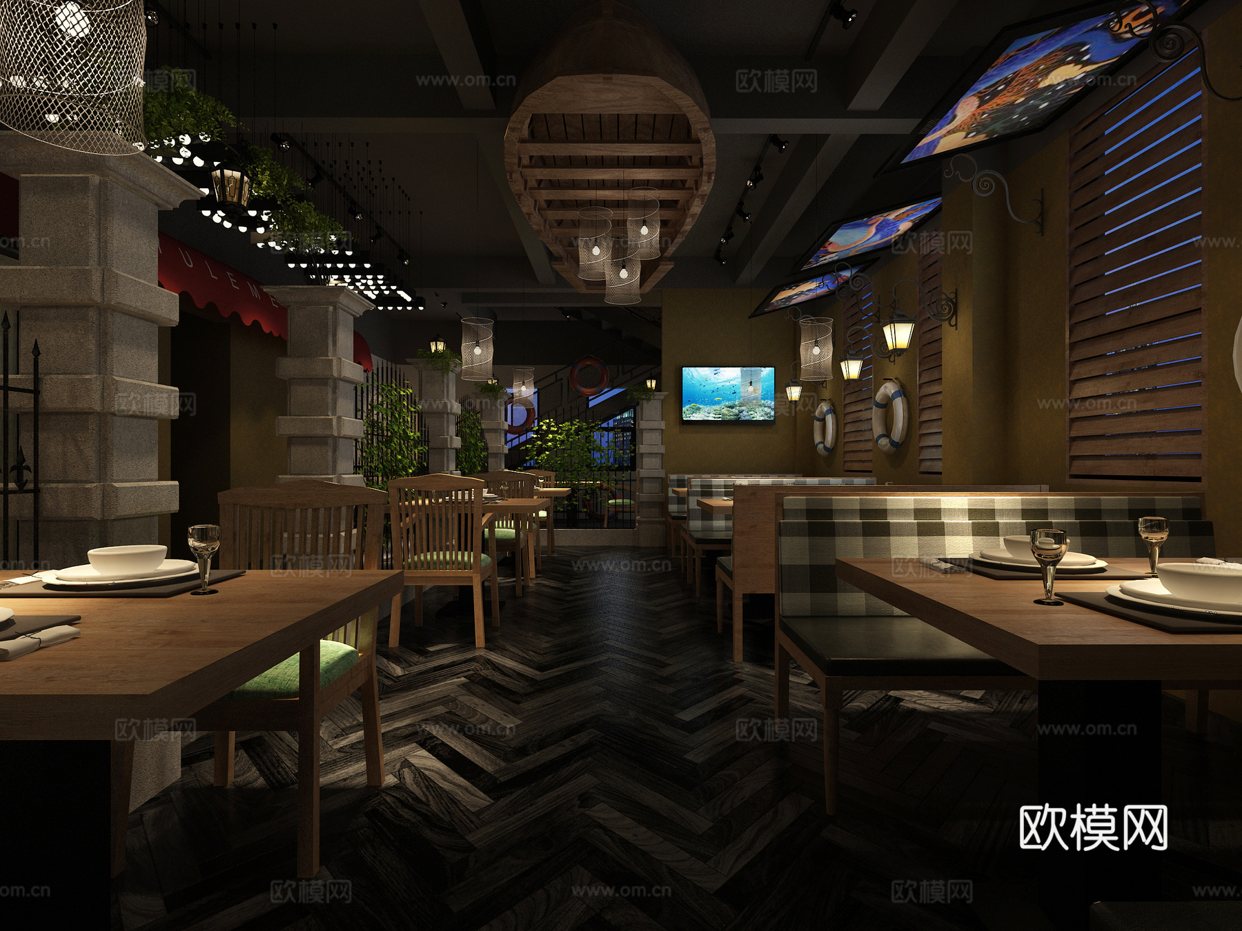 现代海洋主题餐厅3d模型