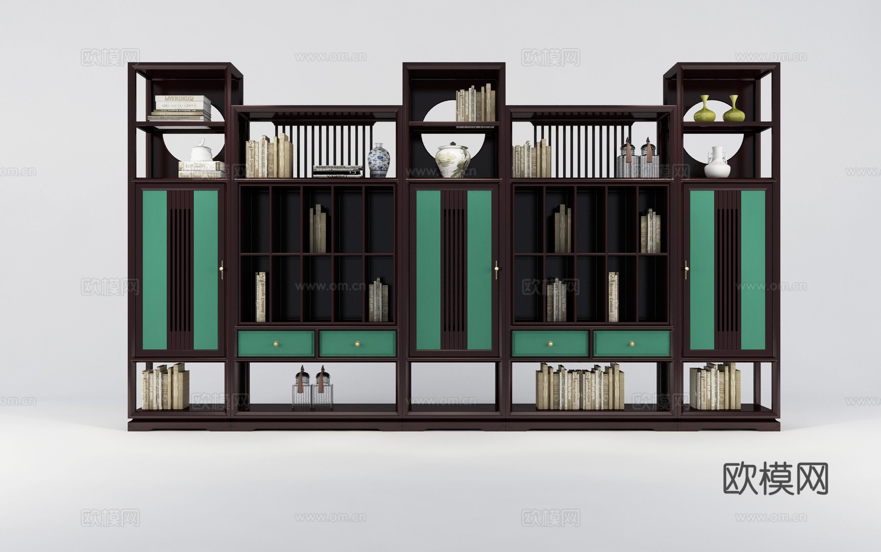 新中式实木书柜组合3d模型下载
