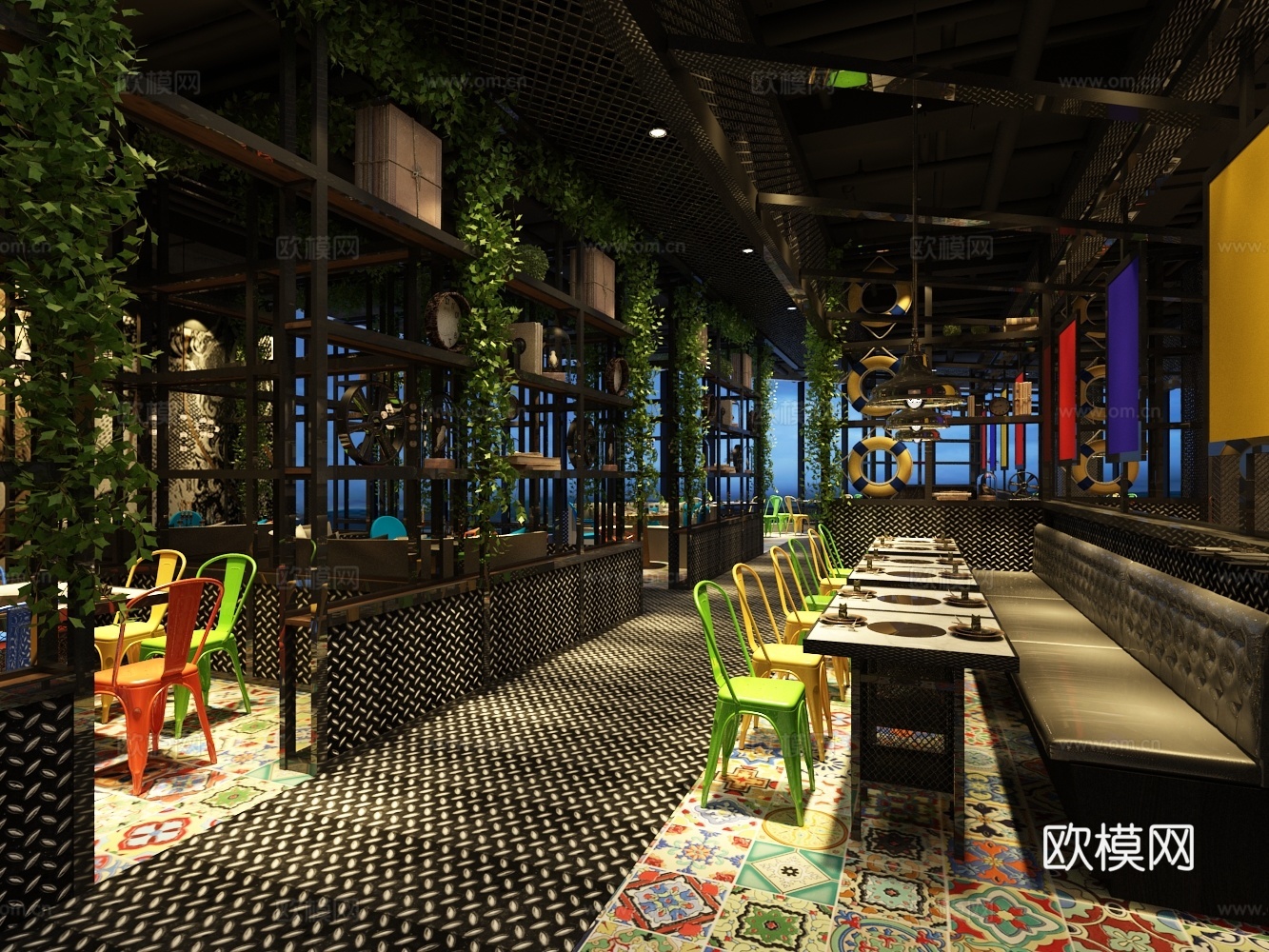 工业风餐饮店餐厅3d模型