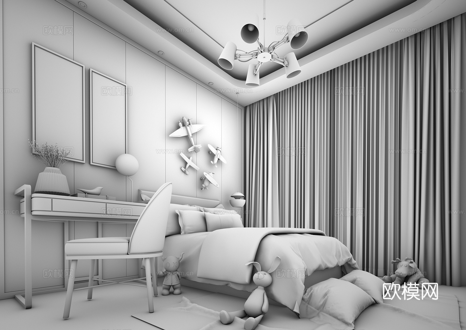 现代儿童房卧室3d模型