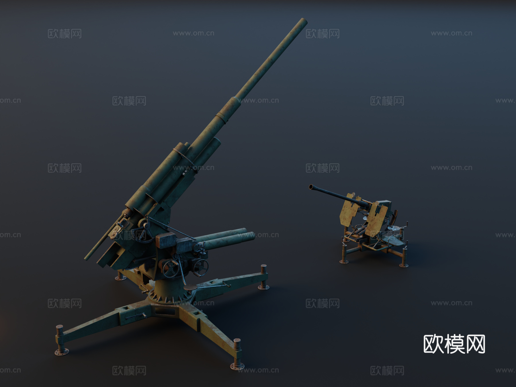 高射炮 追击炮 高射机枪 大炮 防空炮免费su模型