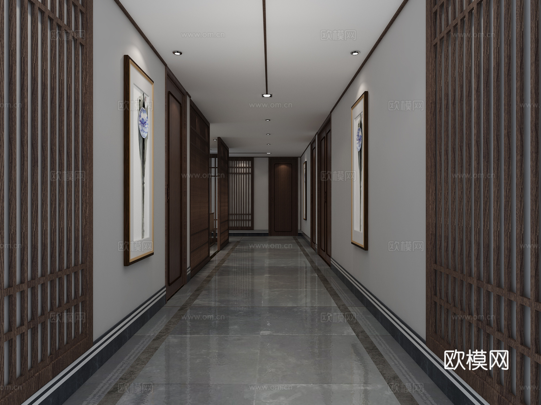 新中式餐厅包厢过道3d模型