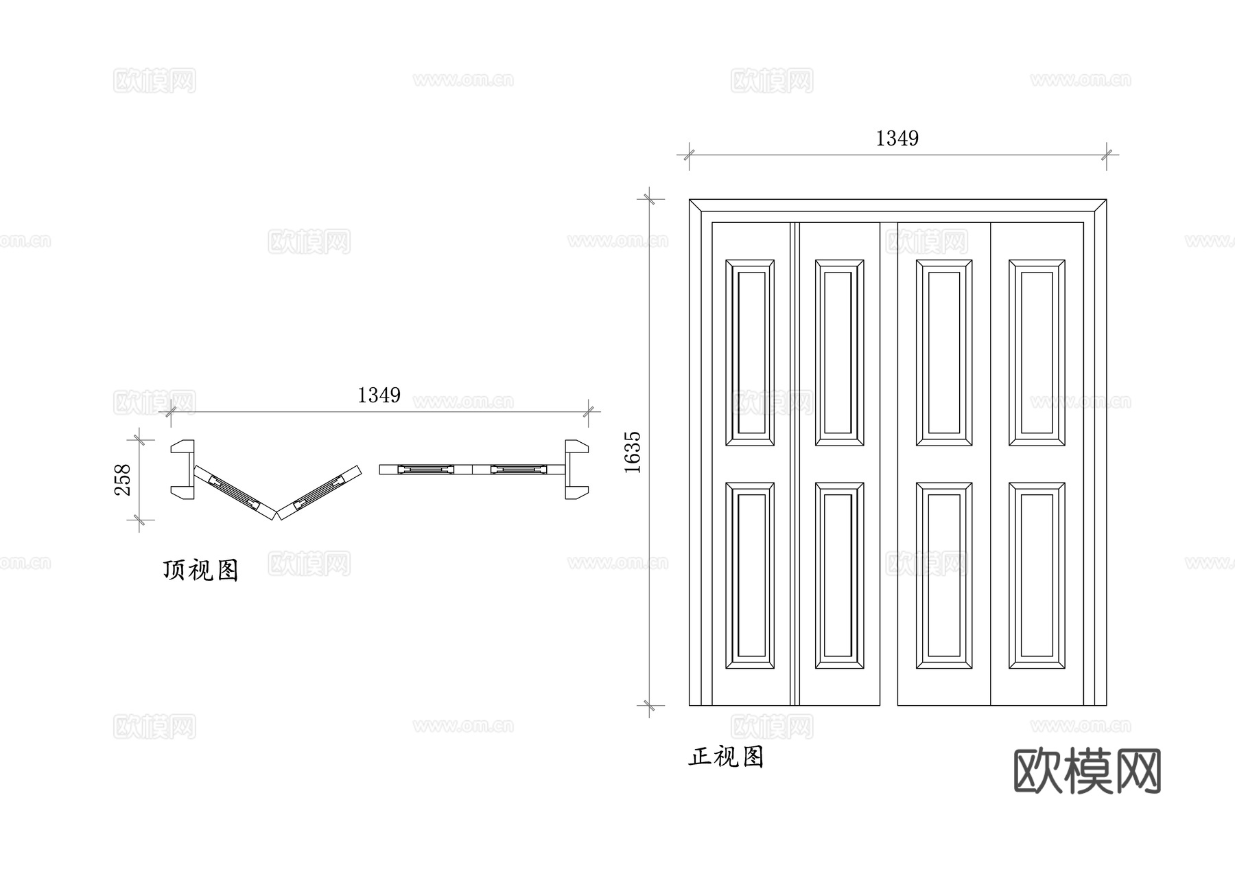 实木折叠衣柜门 实木推拉折叠门 实木多扇折叠门 实木衣柜对开cad施工图