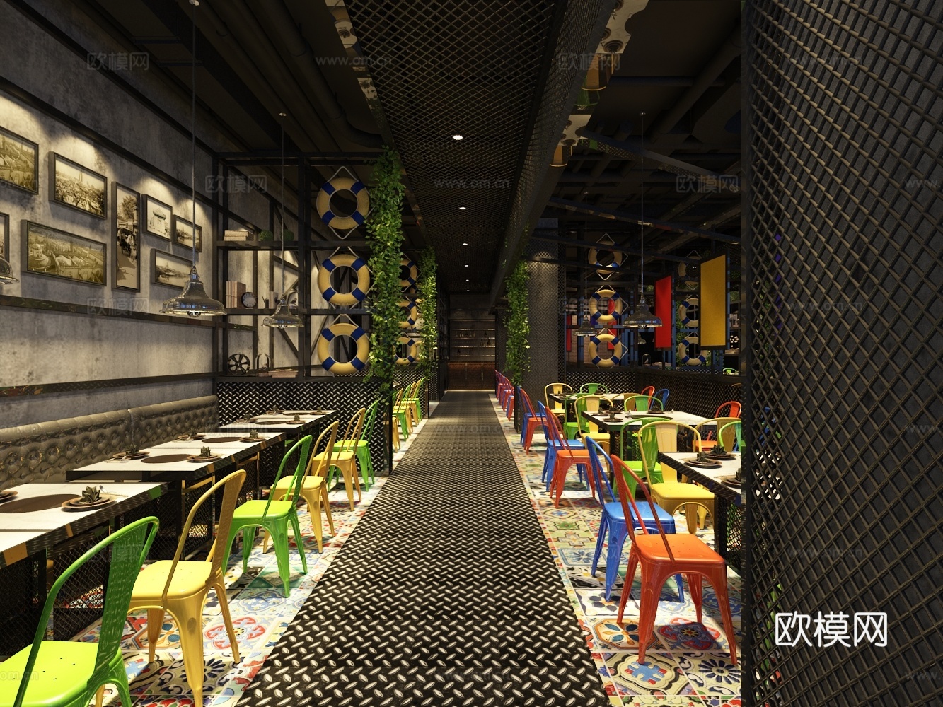 工业风餐饮店餐厅3d模型
