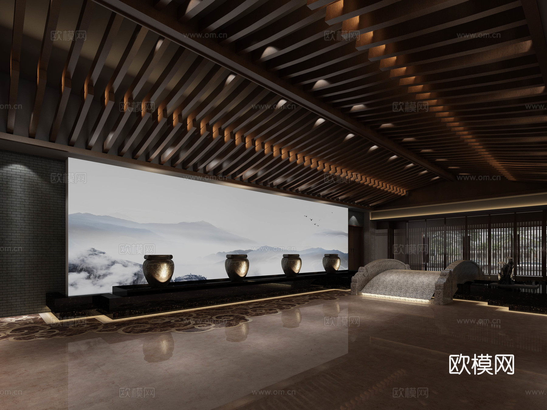 中式会所空间3d模型