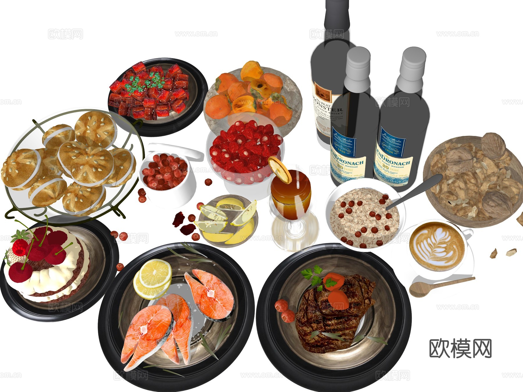 现代厨房餐厅美食食物水果饮品su模型