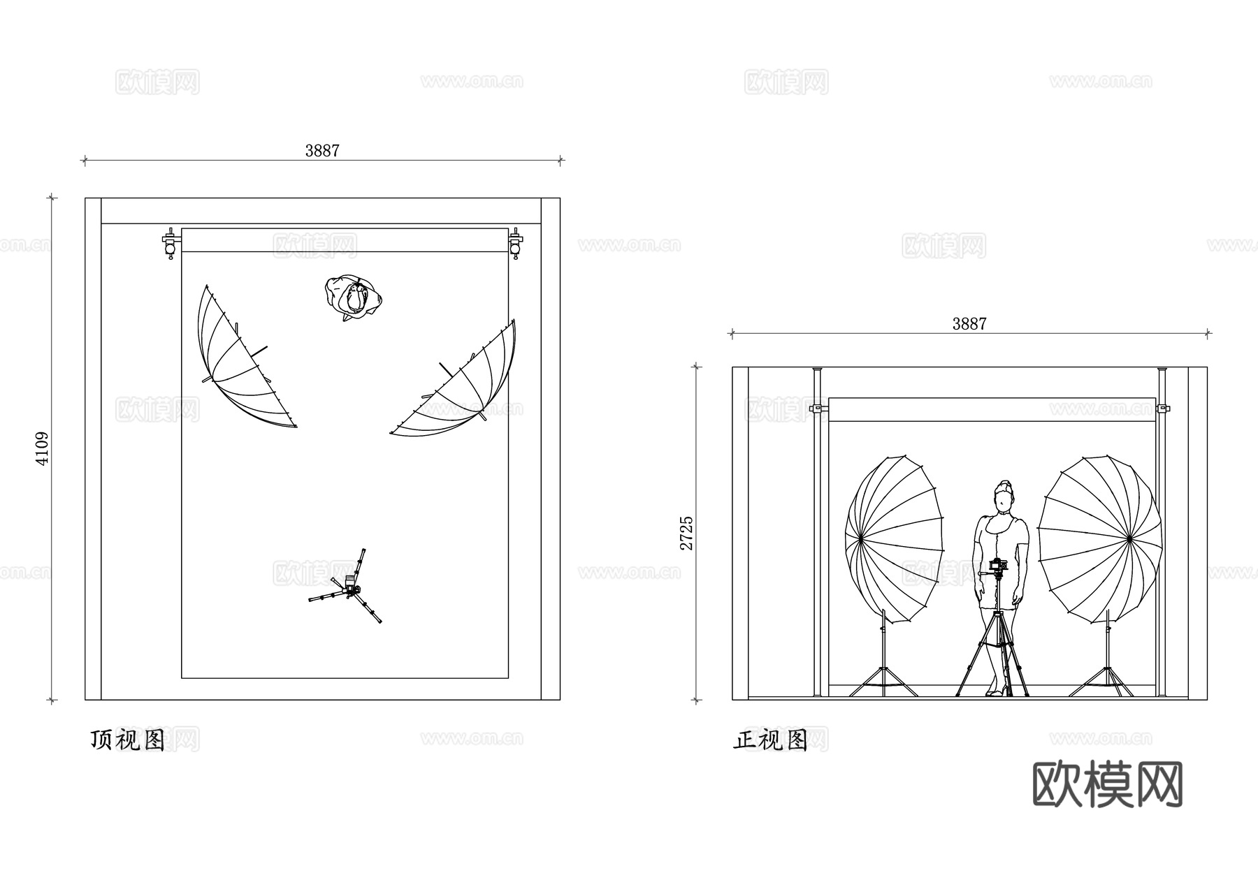 摄影影棚工作室 拍摄工作室 影视拍摄棚 摄影棚空间 拍照工作cad施工图