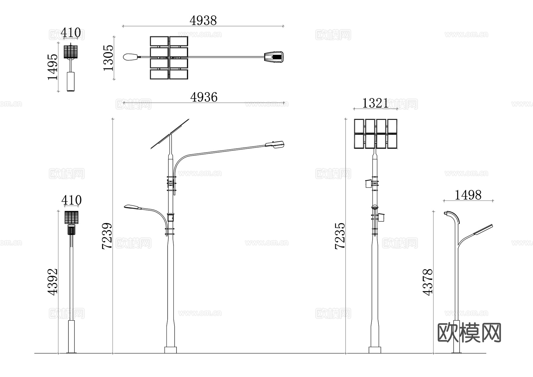 太阳能路灯 太阳能照明灯 光伏路灯 环保路灯 夜间自动路灯cad施工图