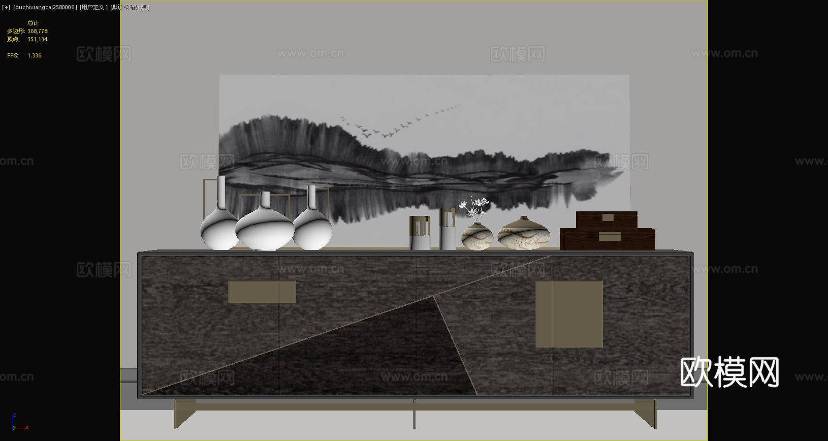 新中式玄关柜 边柜 电视柜 端景柜 餐边柜 新中式摆件 挂画3d模型