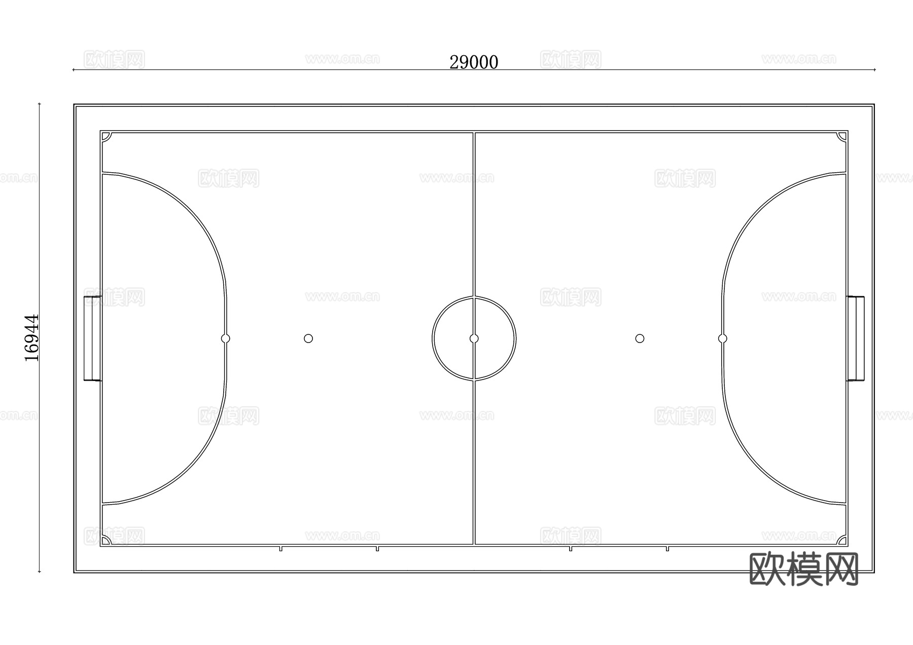 五人制足球场 小型足球场 室内足球场地 五人足球场cad施工图