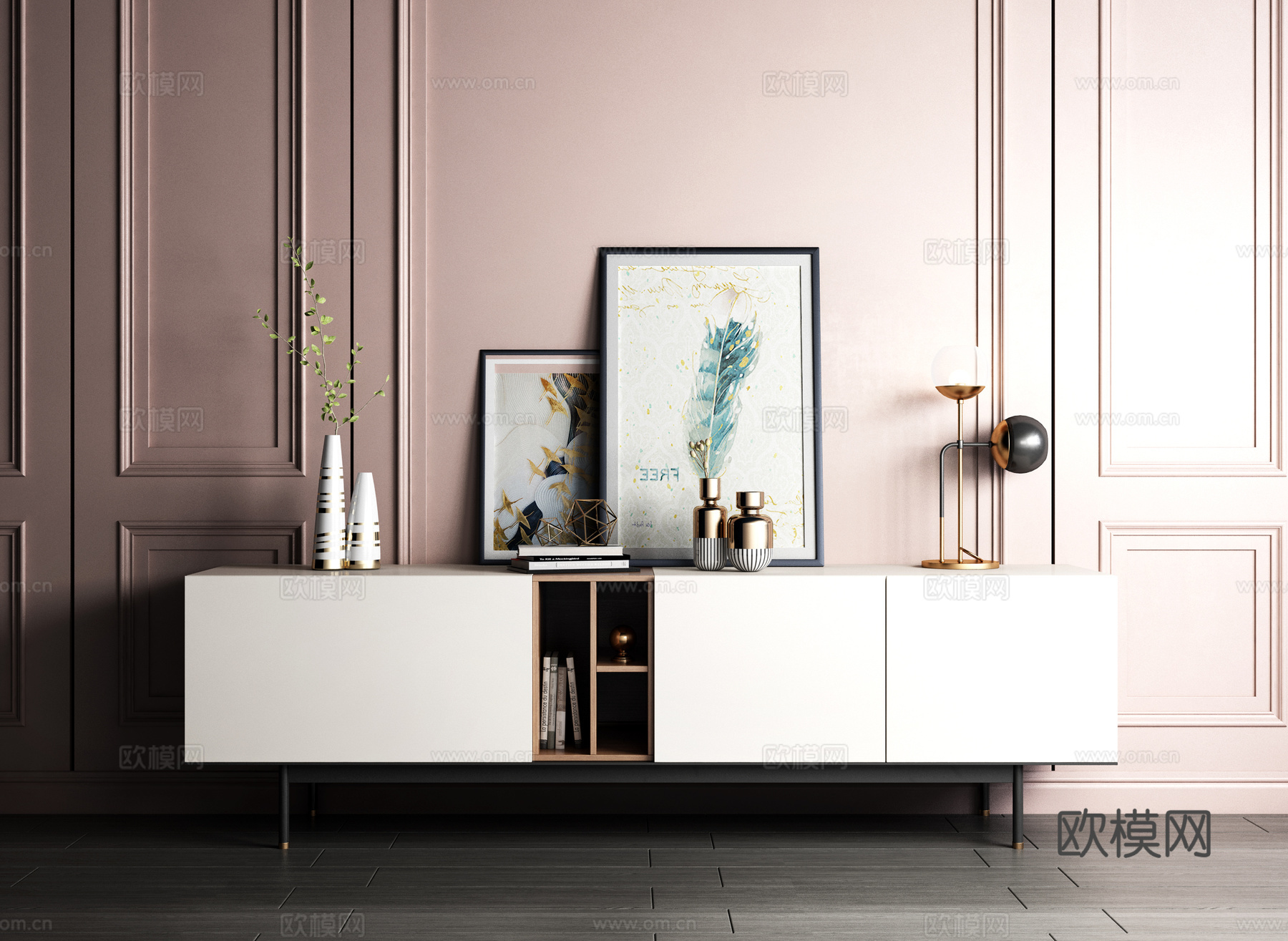 现代轻奢边柜玄关柜3d模型下载
