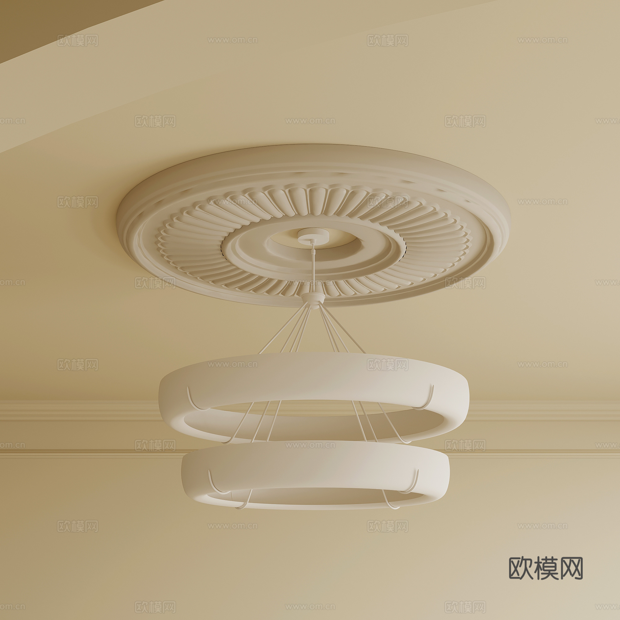 现代奶油风吊灯3d模型