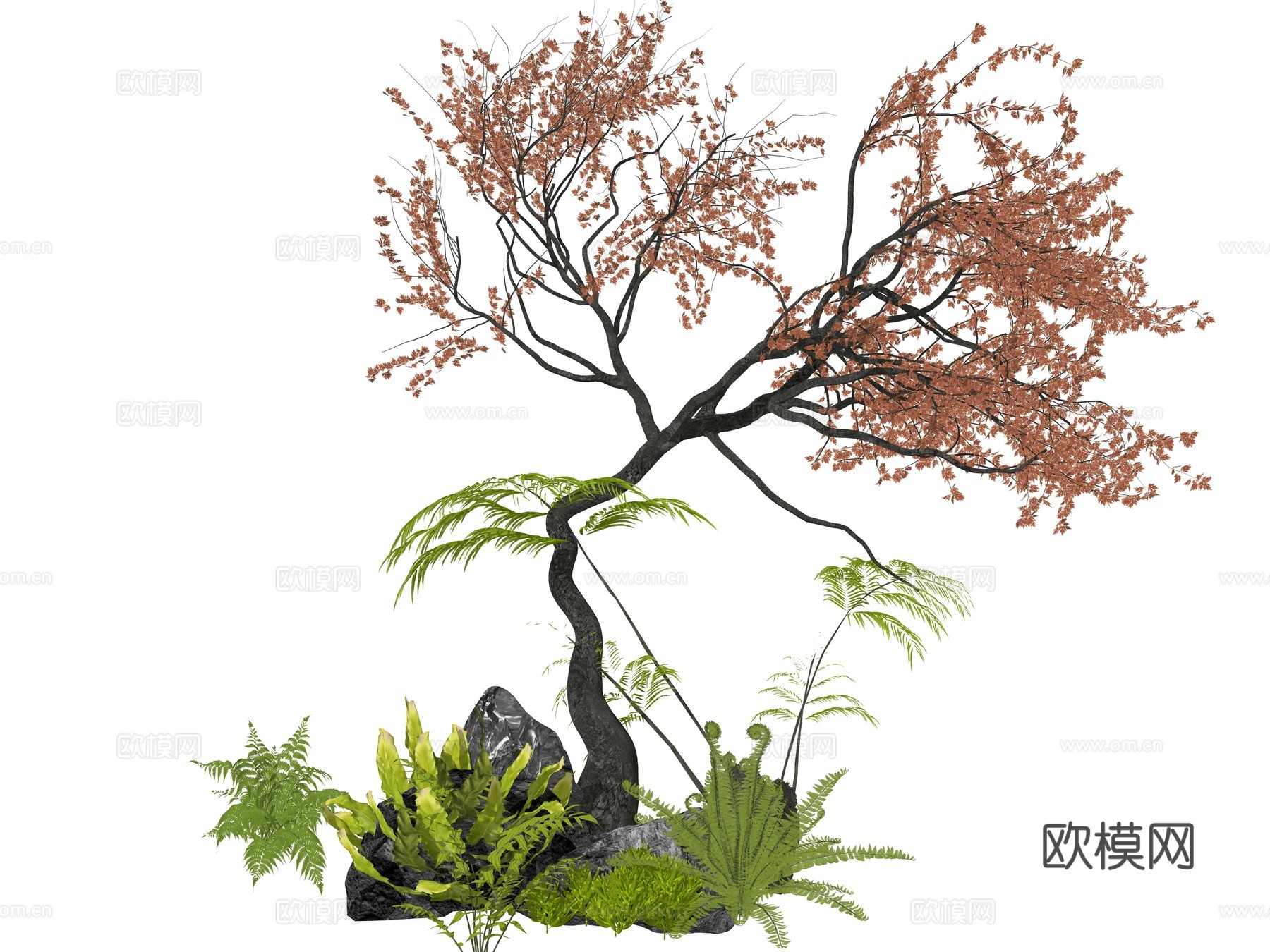 新中式造型红枫植物su模型