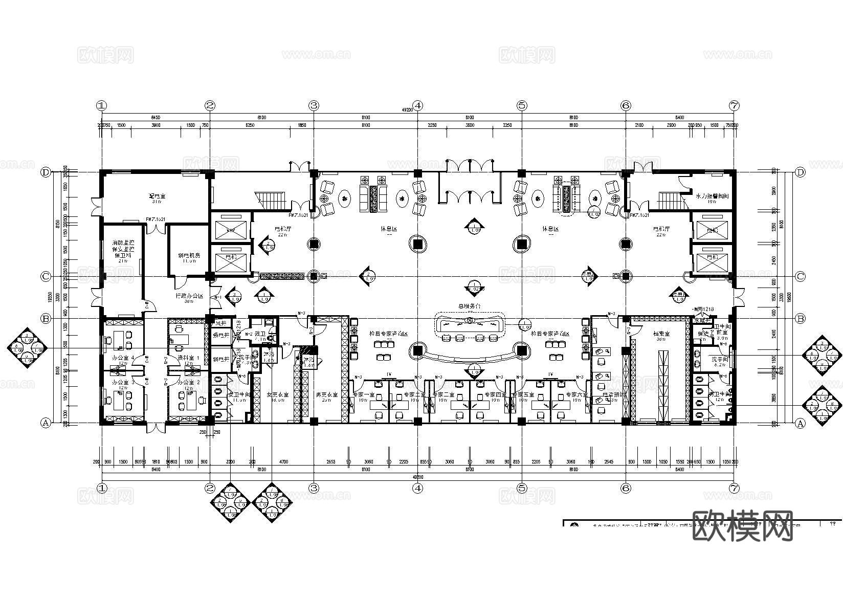 医院 体检中心施工图5000㎡cad施工图