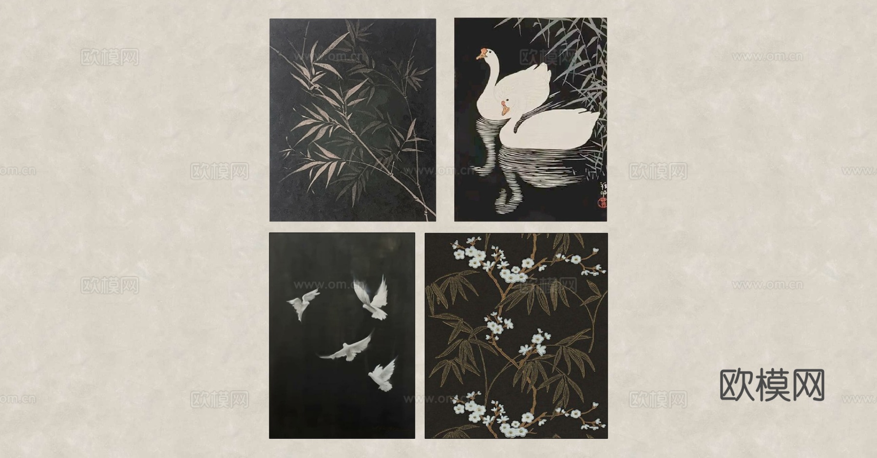 侘寂中古风装饰挂画su模型