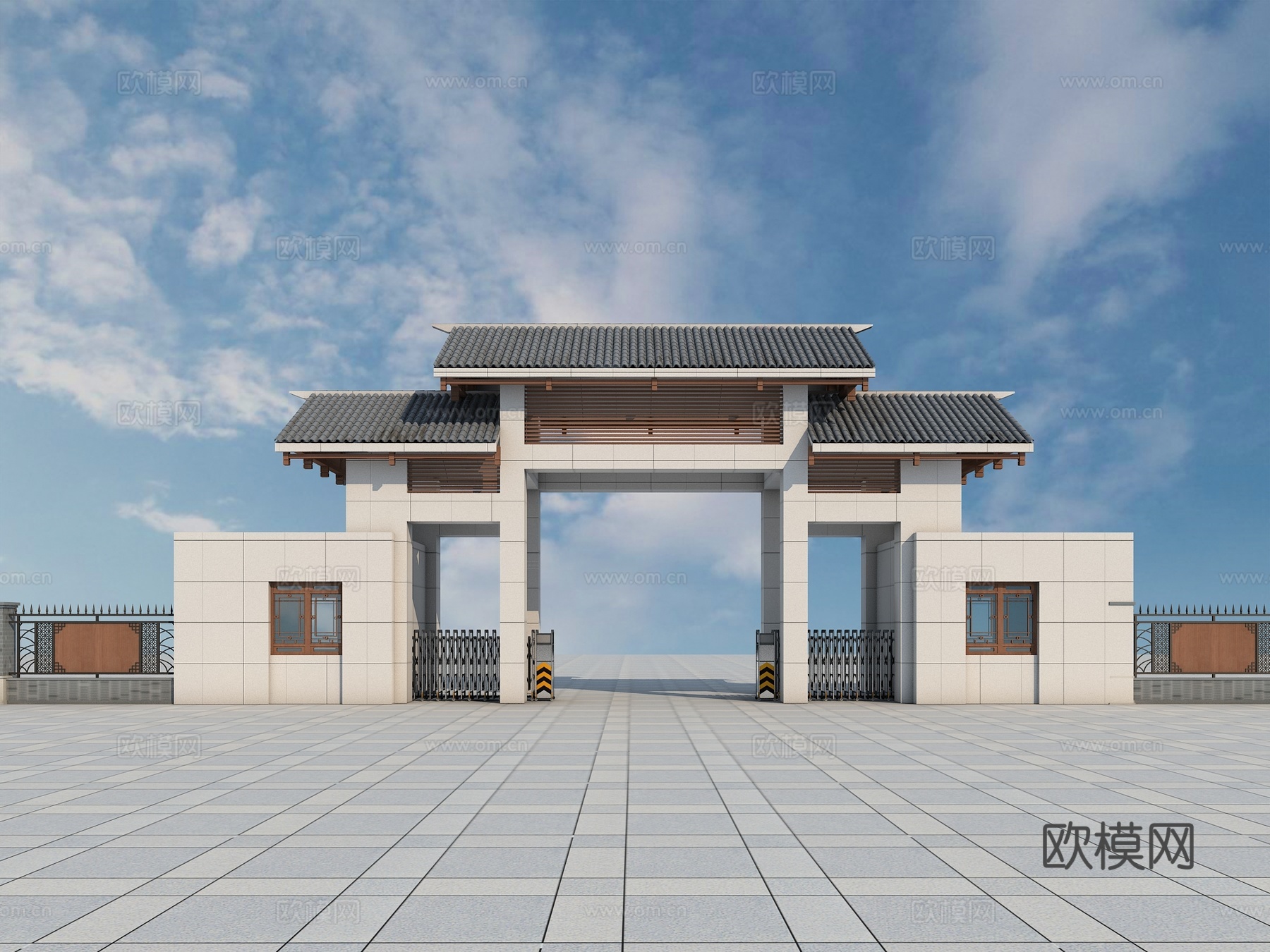 中式景观大门入口3d模型