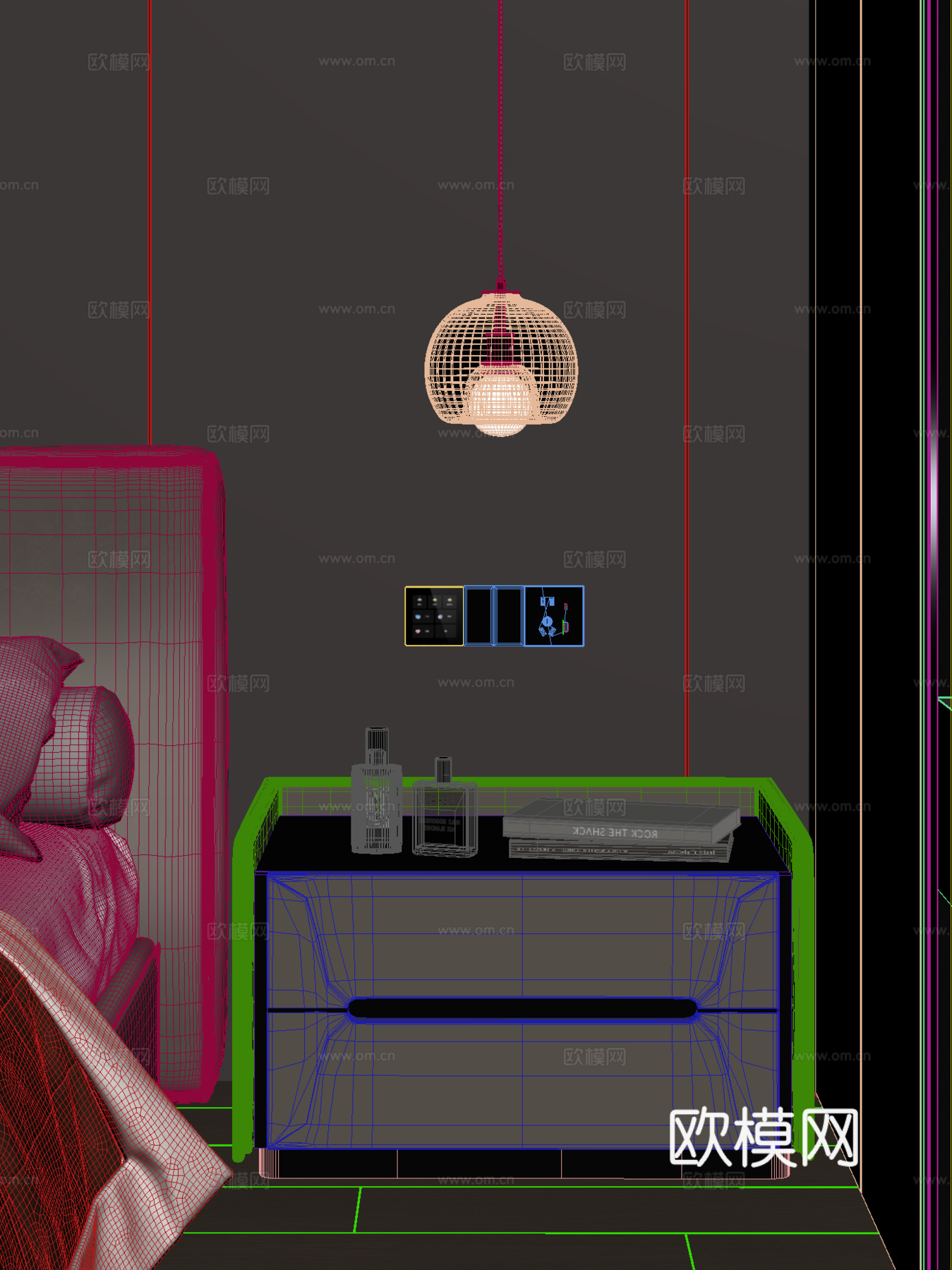 现代卧室床头柜吊灯开关面板3d模型下载（渲染图3）
