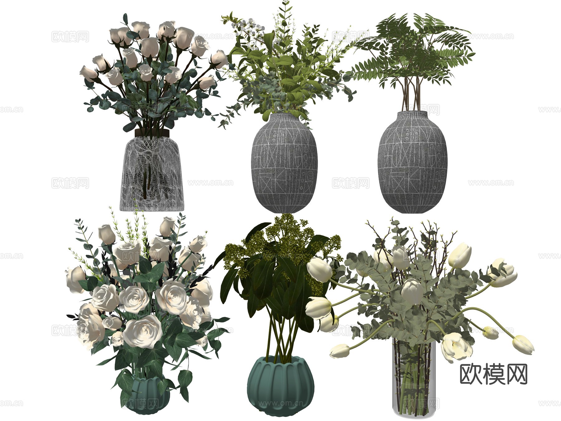 现代花瓶花艺植物摆件su模型