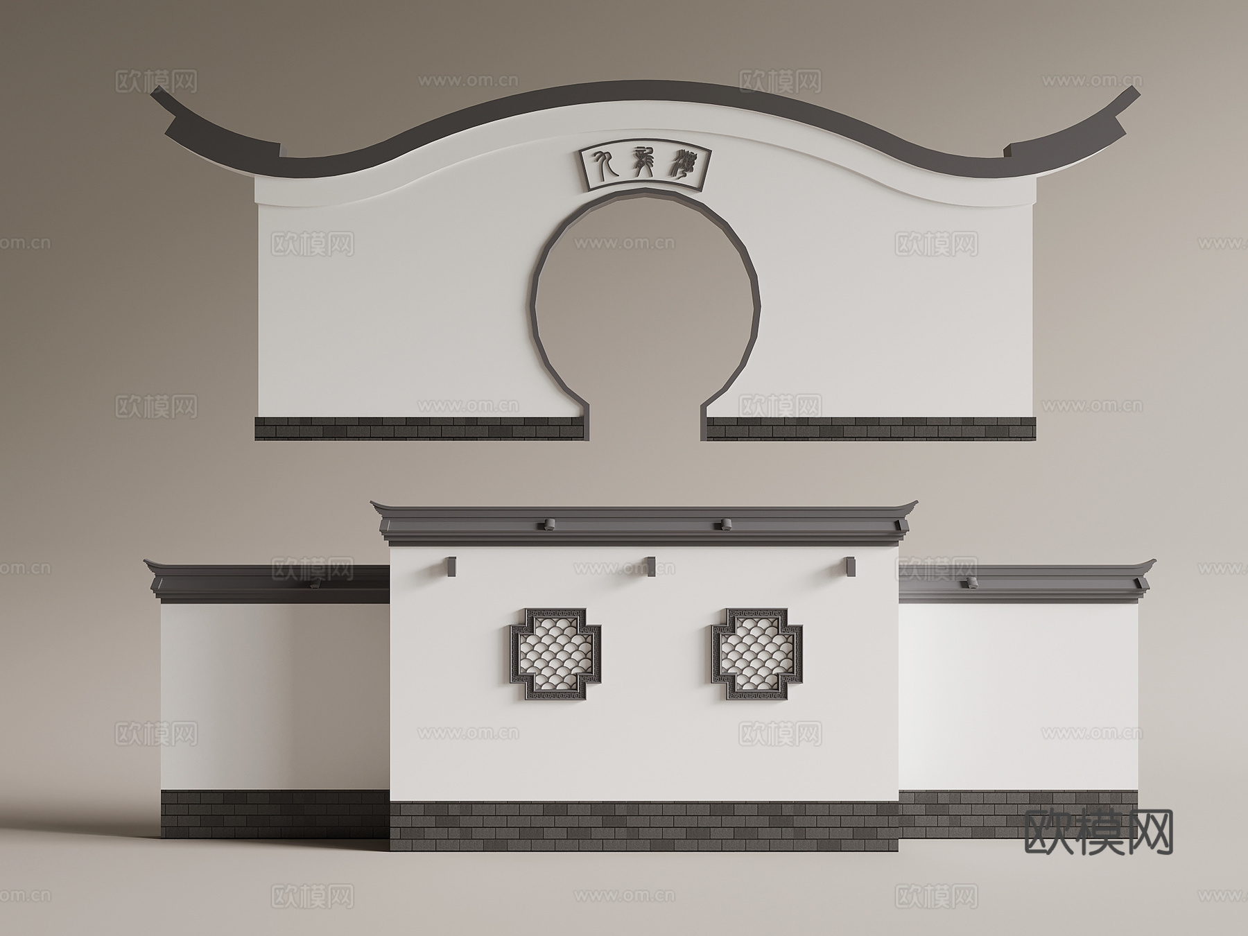 新中式围墙 月亮门 门洞3d模型