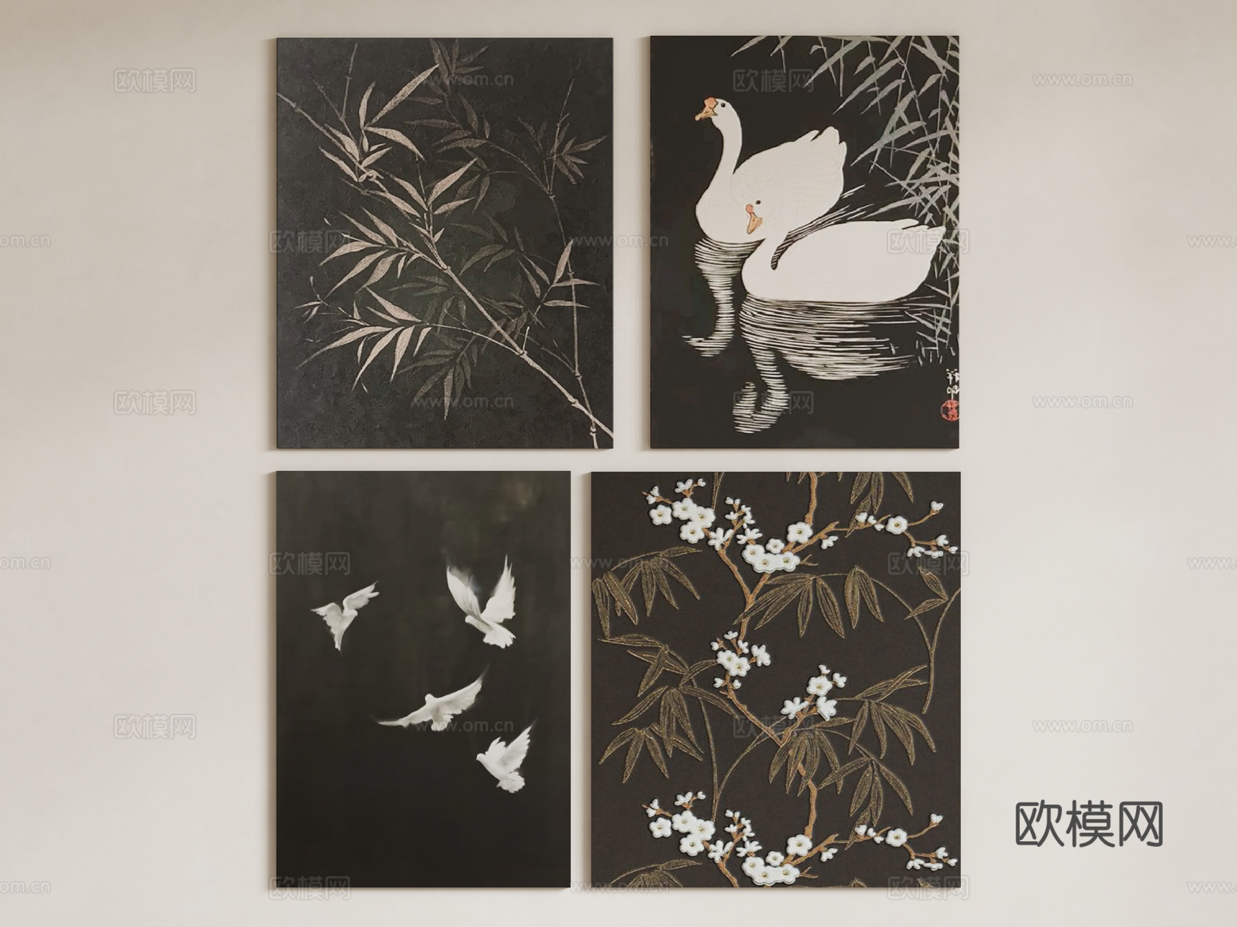 侘寂中古风装饰挂画su模型