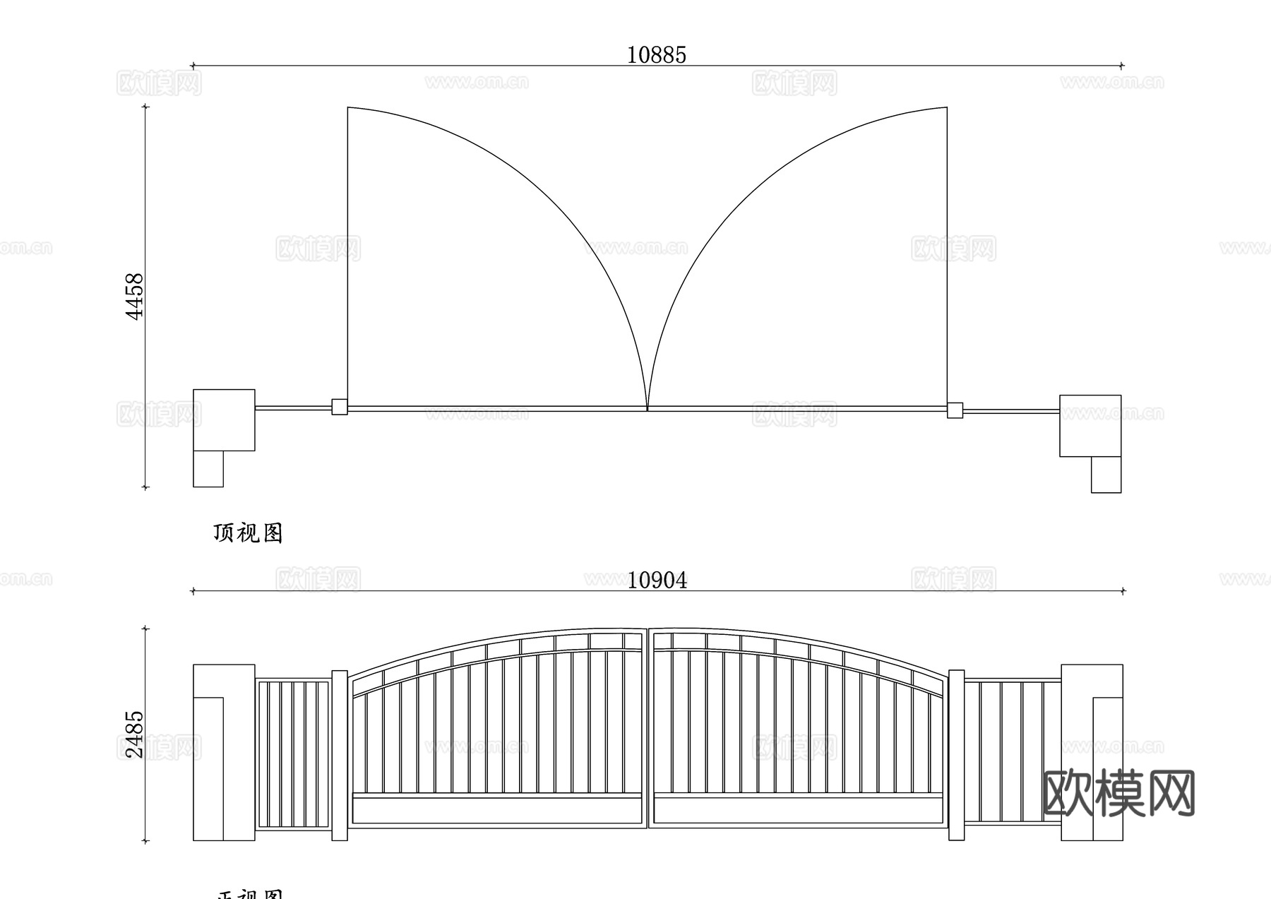别墅钢质大门 别墅铁艺大门 钢制别墅大门 高档别墅门cad施工图