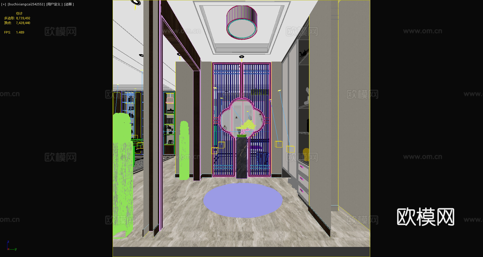 新中式玄关 门厅 鞋柜 新中式摆件 新中式屏风 新中式绿植3d模型