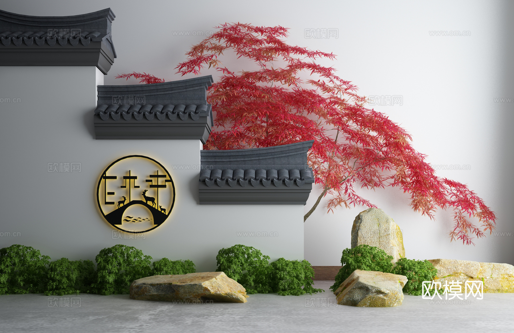 庭院景观小品日式枯山水石石灯石磨景观小品3d模型