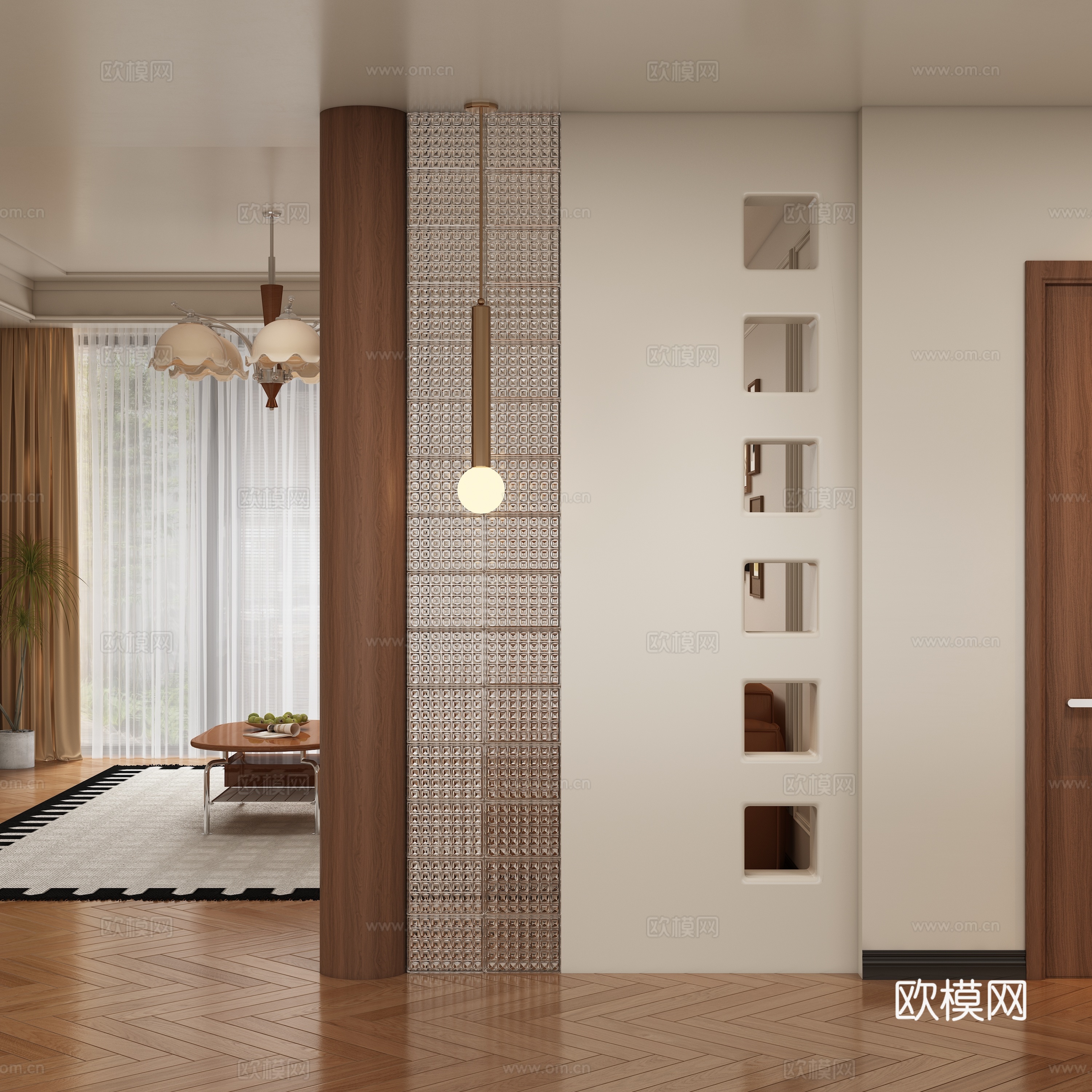 中古风玄关过道 隔断3d模型下载